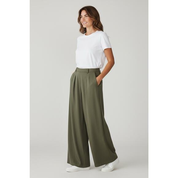 Eileen Fisher Pants - Eileen Fisher Pants Trouser Wide Leg Tencel Stretch Size 12 P Pockets Green New